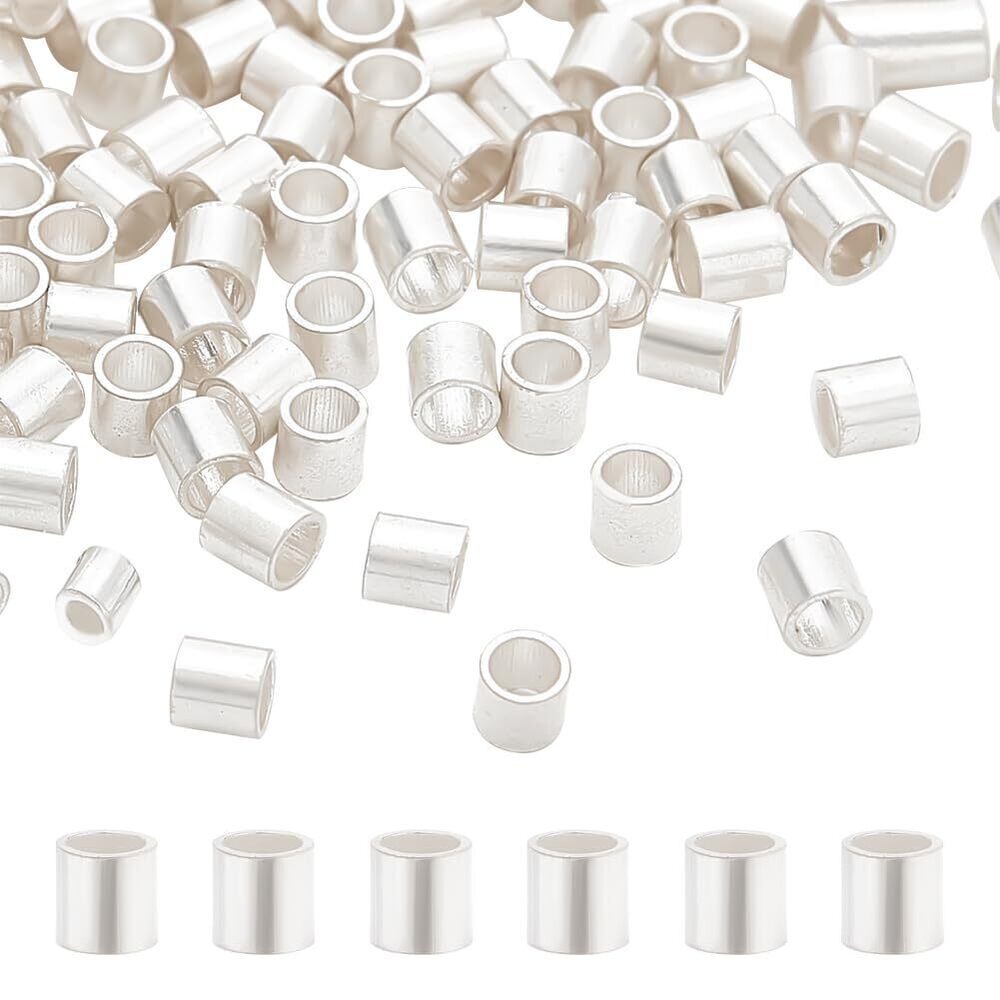 9994 100Pcs 925 Sterling Silver Crimp Beads, 2x2mm Tube Spacer Beads